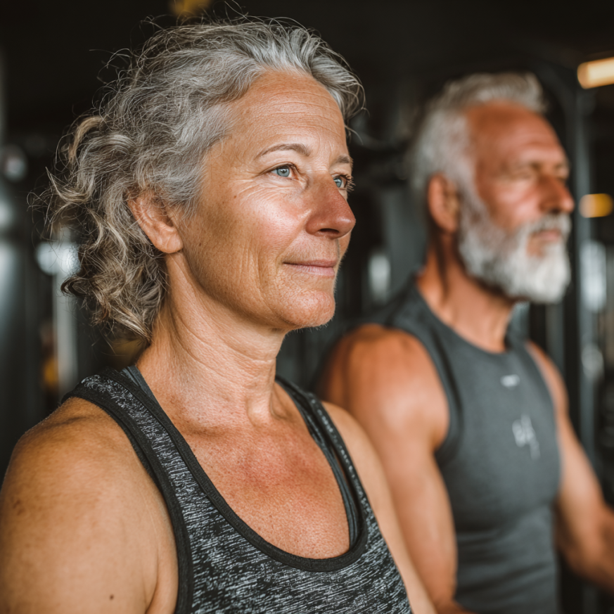 Idősebb emberek jógáznak a parkban